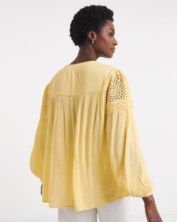 Broderie Trim Long Sleeve Blouse