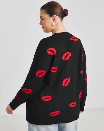 Simply Be Black Lips Jacquard Boyfriend Cardigan