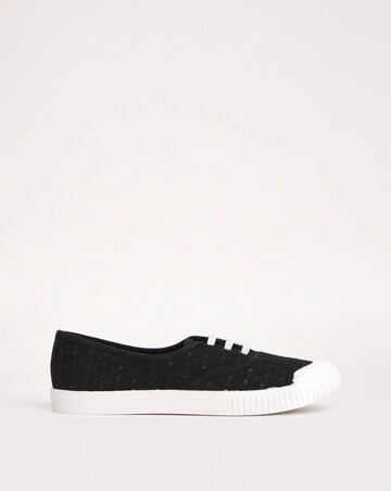 Burney Broderie Lace Up Plimsole Trainers - Wide Fit (E)