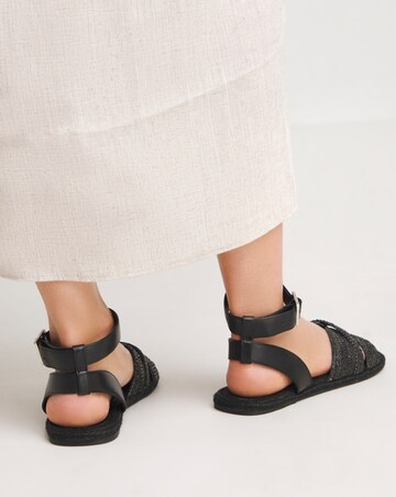 Ivy Raffia Two Part Flat Sandals - Wide Fit (E)