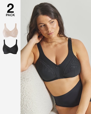 Pretty Secrets (2 Pack) Sally Non Wired Minimiser Bras (C-L) Black/Almond