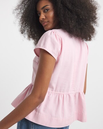 Simply Be Pink Stripe Denim Button Up Peplum Top