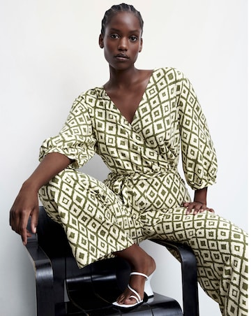 Mango Geometric Print Jumpsuit With Bow