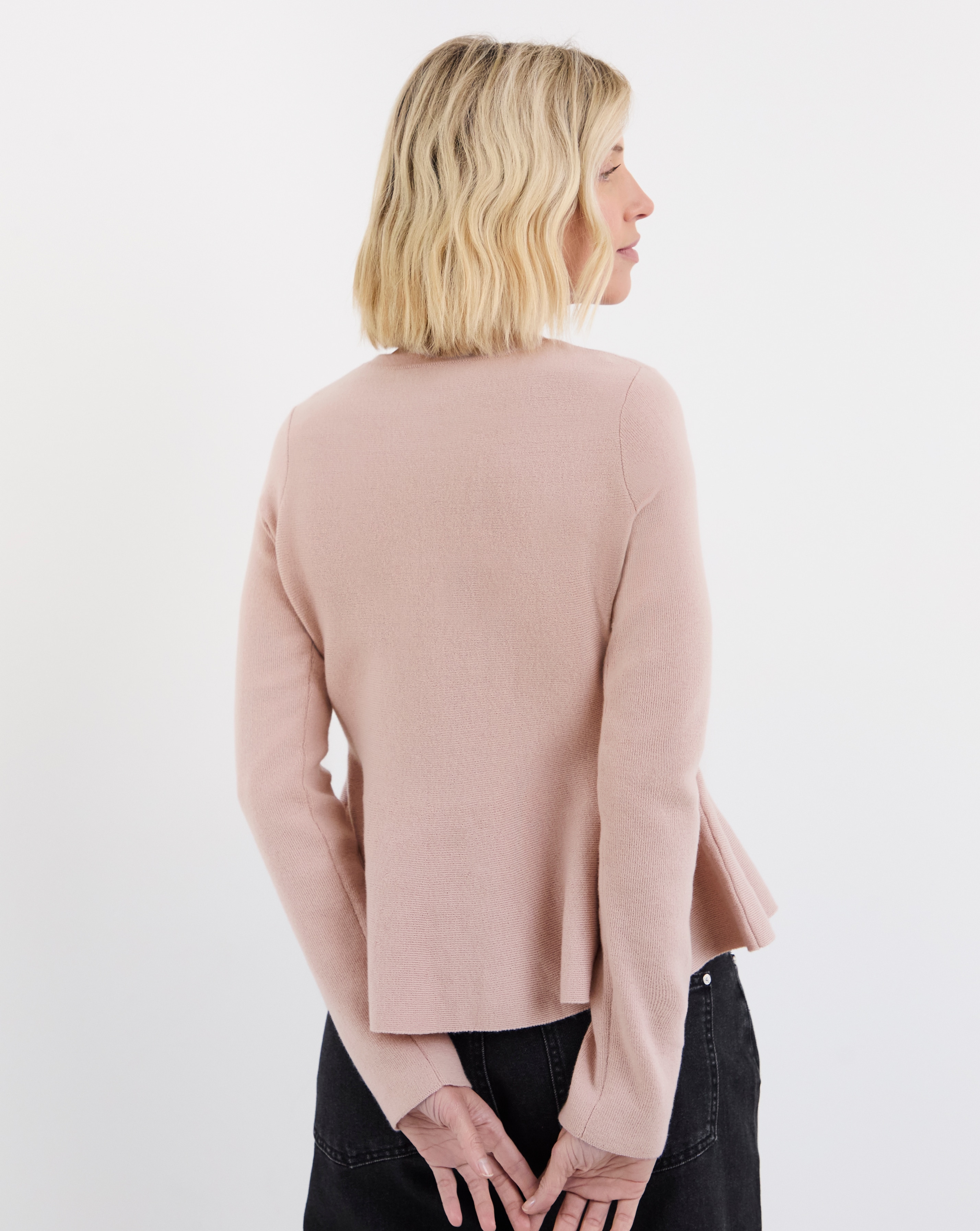 Round Neck Peplum Cardigan | Ambrose Wilson