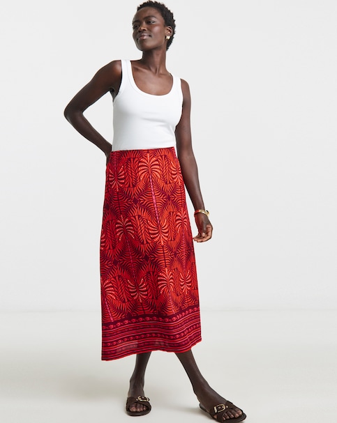 Printed Linen A Line Skirt
