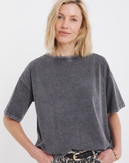 Pure Cotton Acid Wash Dropped Shoulder T-Shirt