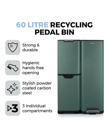 Tower 60L Recycling Bin with 3 Individual Compartments
