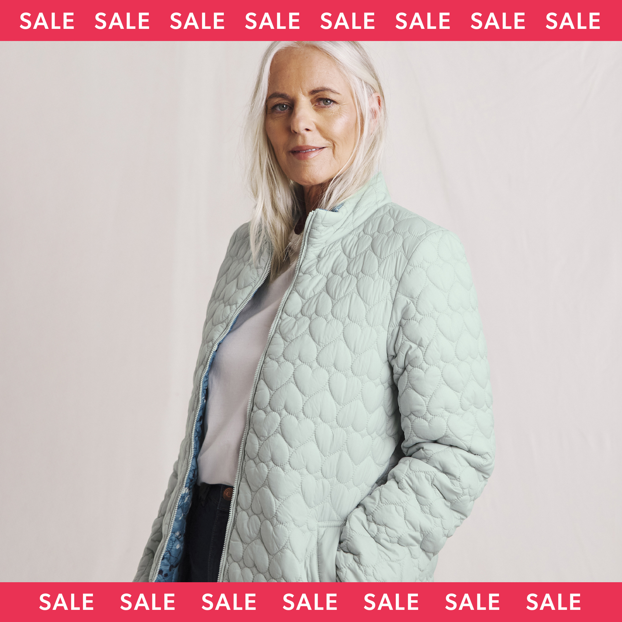 Woman in a pale green winter jacket