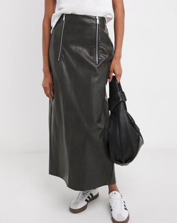 Distressed Leather Look Column Midi Skirt
