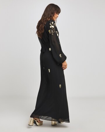 Hope & Ivy Melanie Embellished Black Wrap Maxi Dress