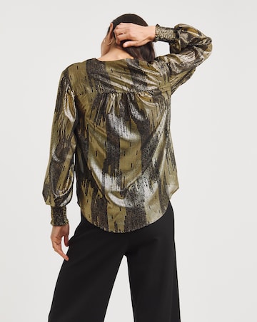 Metallic Button Through Dip Back Blouse