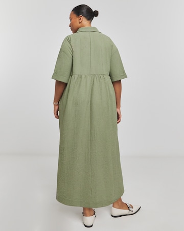 Khaki Utility Midi Shirt Dress With Pockets