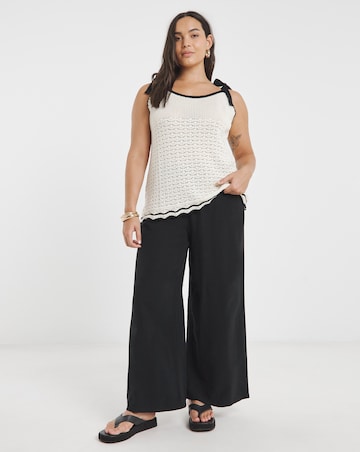 Cream Contrast Tie Shoulder Crochet Cami