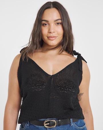 Black Tie Shoulder Crochet Cami