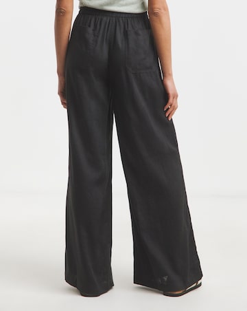 Black Tie Waist Linen Wide Leg Trousers