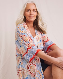 Julipa Printed Embroidered Textured Crinkle Kimono