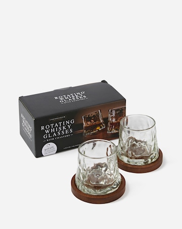 Rotating Whisky Glasses with Coaster - Set of 2