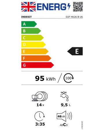 Indesit D2F HK26 B UK Full Size Dishwasher - 14 Place Settings - Black