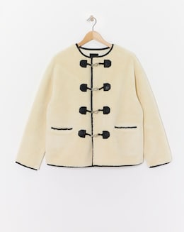 Cream Collarless Duffle Teddy Jacket