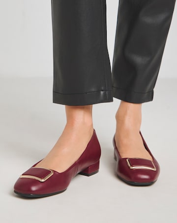 Heavenly Soles Ellen Low Block Heel Ballerina With Trim Wide E Fit