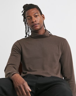 Long Sleeve Jersey Roll Neck Long Length- Chocolate