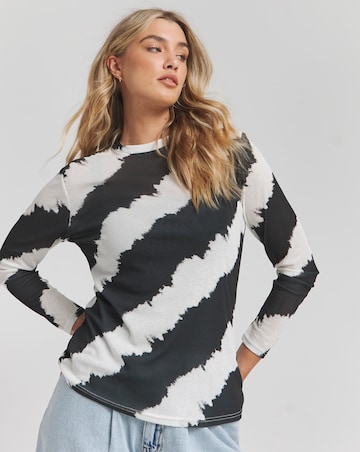 Simply Be Black & White Print Mesh Top