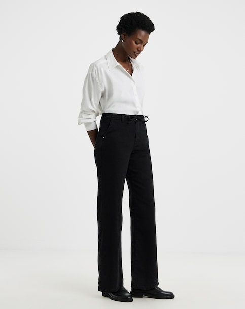 Black Fleece Lined Cosy Warm Feel Wide Leg Jeans