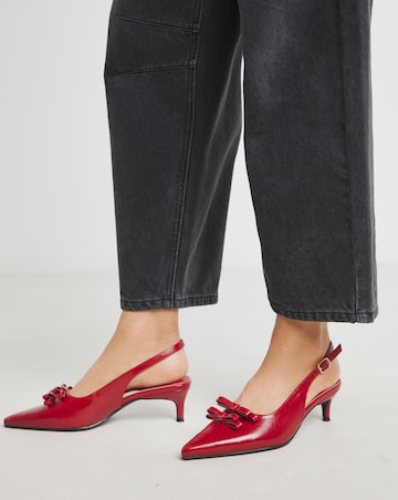 Heavenly Soles Elm Kitten Heel Slingback Shoes With Bow - Wide Fit (E)