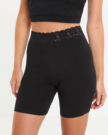 Pretty Secrets 2 Pack Cotton Comfort Lace Trim Shorts- Black/Black