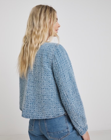 Simply Be Light Mid Blue Linear Distressed Denim Shacket