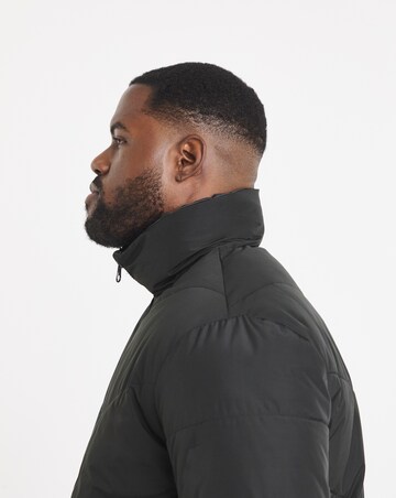 Black Funnel Neck Reversible Puffer Coat