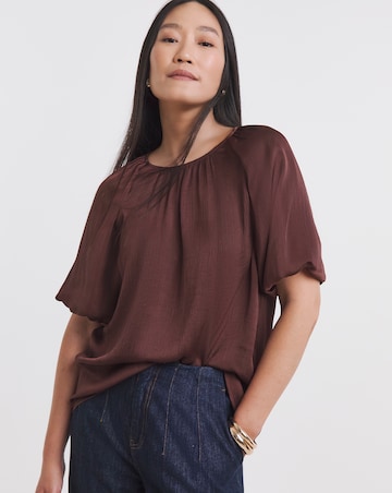 Satin Bubble Sleeve Top