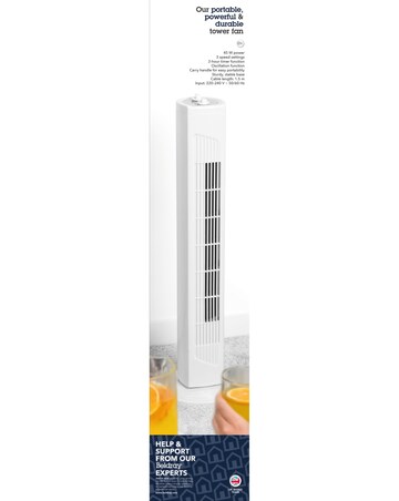 Beldray 32 Inch Tower Fan With Timer White