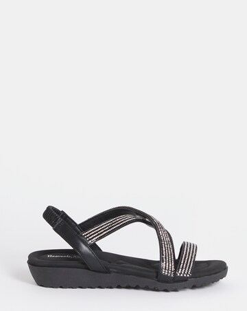 Heavenly Soles Breeze Low Wedge Comfort Diamante Sandals - Extra Wide Fit (EEE)