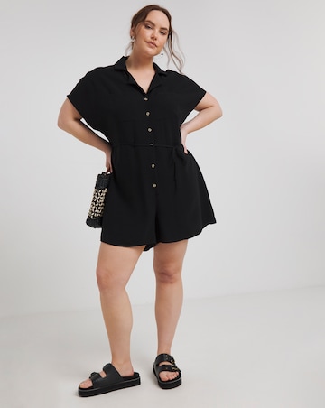Simply Be Black Button Through Utility Playsuit