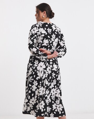 Simply Be Mono Floral Print Supersoft Midi Dress