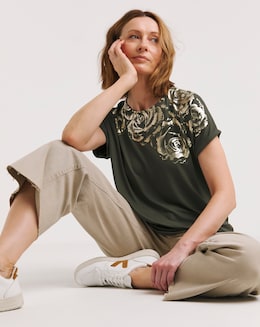 Foiled Short Sleeve Longline Top