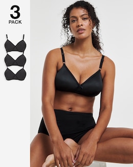 Pretty Secrets (3 Pack) Full Cup Non Wired Bras (B-E) Black