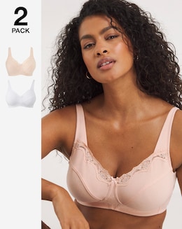Pretty Secrets (2 Pack) Non Wired Cotton Rich Bras (B-G) White/Blush