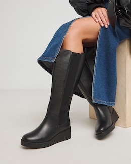 Mars Wedge Knee High Leather Chelsea Boot - Extra Wide Fit (EEE) &amp; Super Curvy