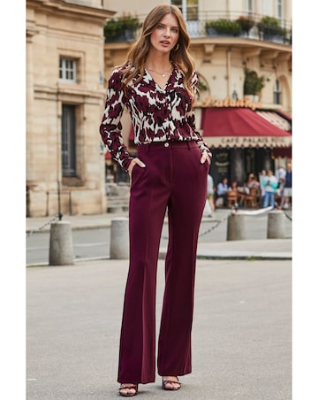 Sosandar Burgundy Blurred Ikat Floral Rever Collar Shirt