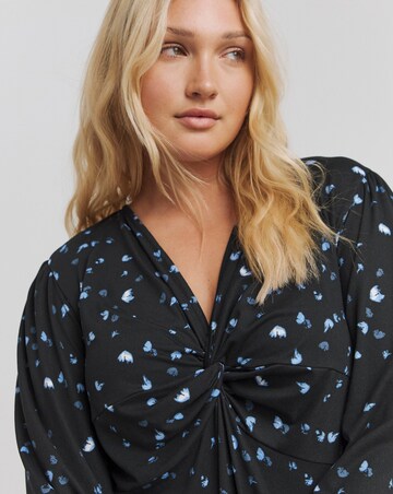 Blue Ditsy Supersoft Knot Front Skater Dress