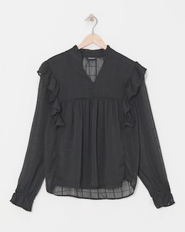 Check Frill Detail Blouse