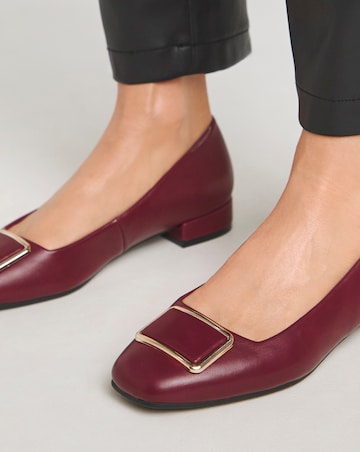 Heavenly Soles Ellen Low Block Heel Ballerina With Trim Wide E Fit