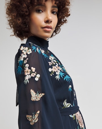 Hope & Ivy Reine Navy Embroidered Midaxi Dress