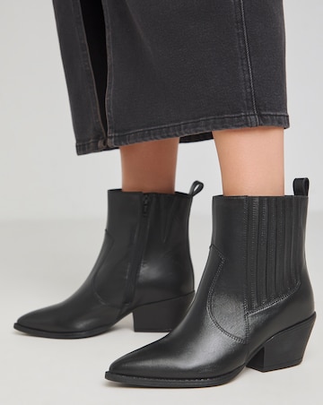 Katya Leather Pointed Chelsea Western Ankle Boots Extra Wide EEE Fit