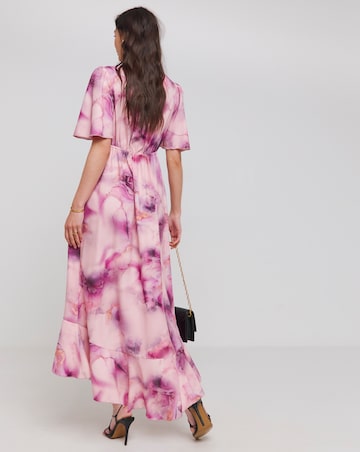Flounce London Pink Crepe Marble Print Wrap Maxi Dress