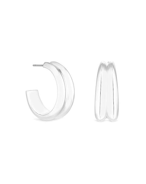 Inicio Recycled Sterling Silver Plated Curved Hoop Earrings - Gift Pouch