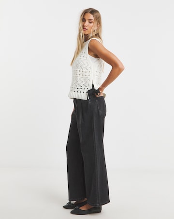 Simply Be Ivory Contrast Tie Side Pointelle Knitted Vest