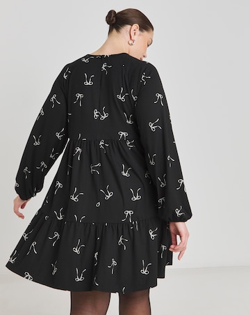 Bow Print Supersoft Tiered Smock Dress